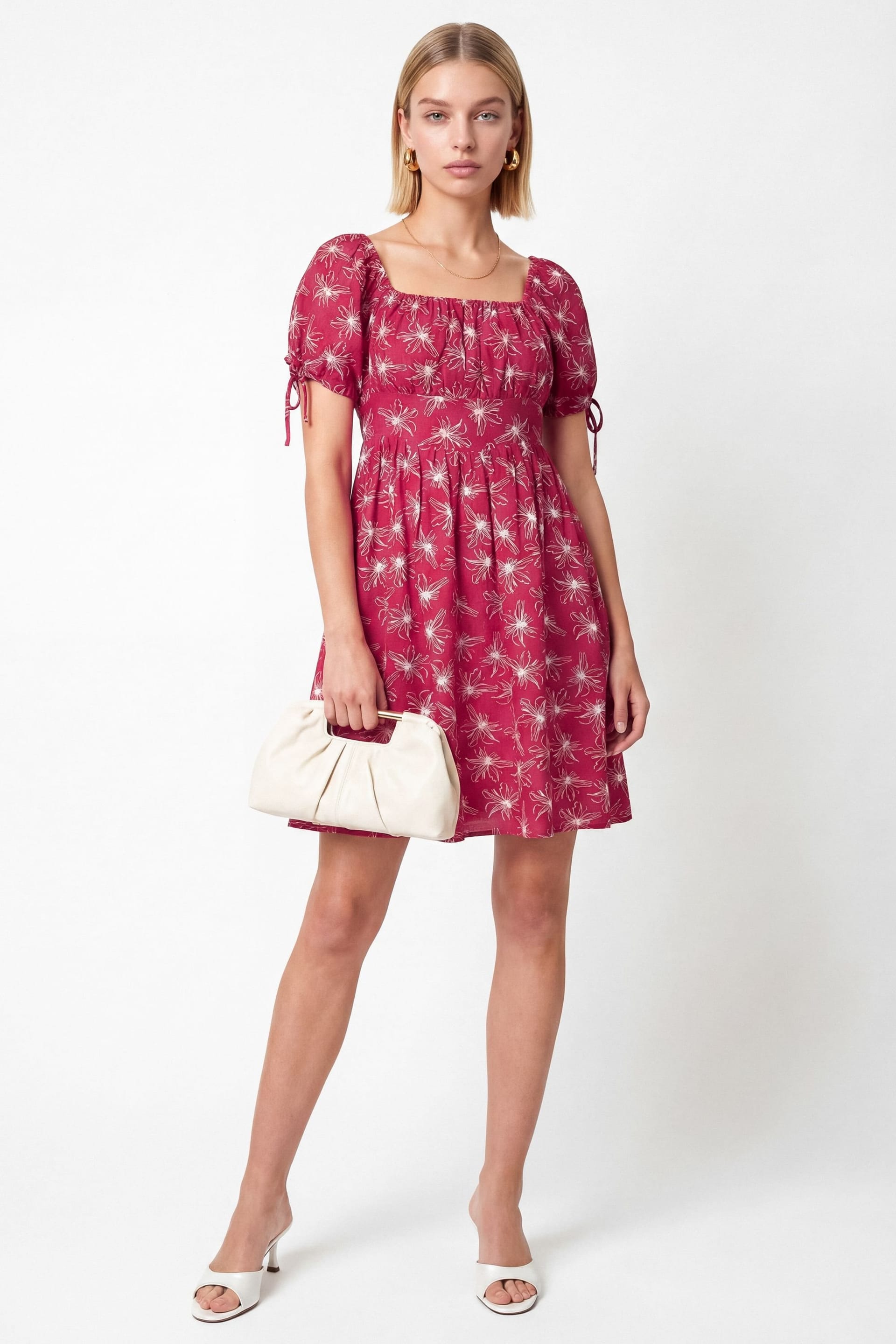 Lovedrobe Bright Pink Floral Square Neck Mini Dress