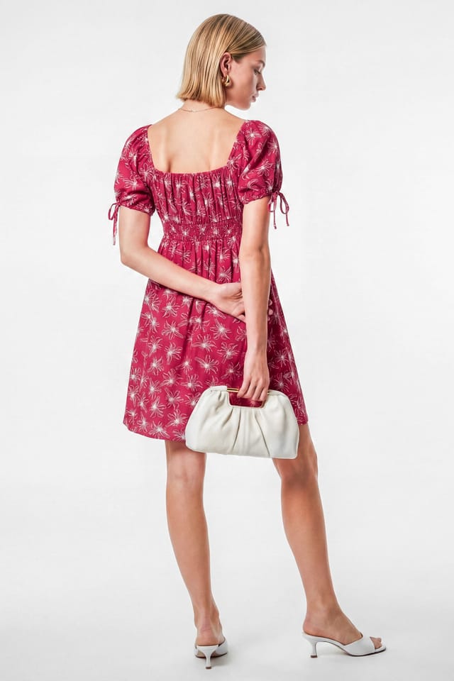 Lovedrobe Lovedrobe Women's Floral Square Neck Mini Dress in Bright Pink - 2