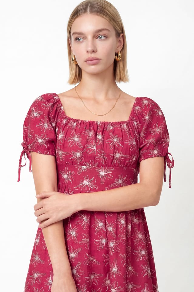 Lovedrobe Lovedrobe Women's Floral Square Neck Mini Dress in Bright Pink - 3