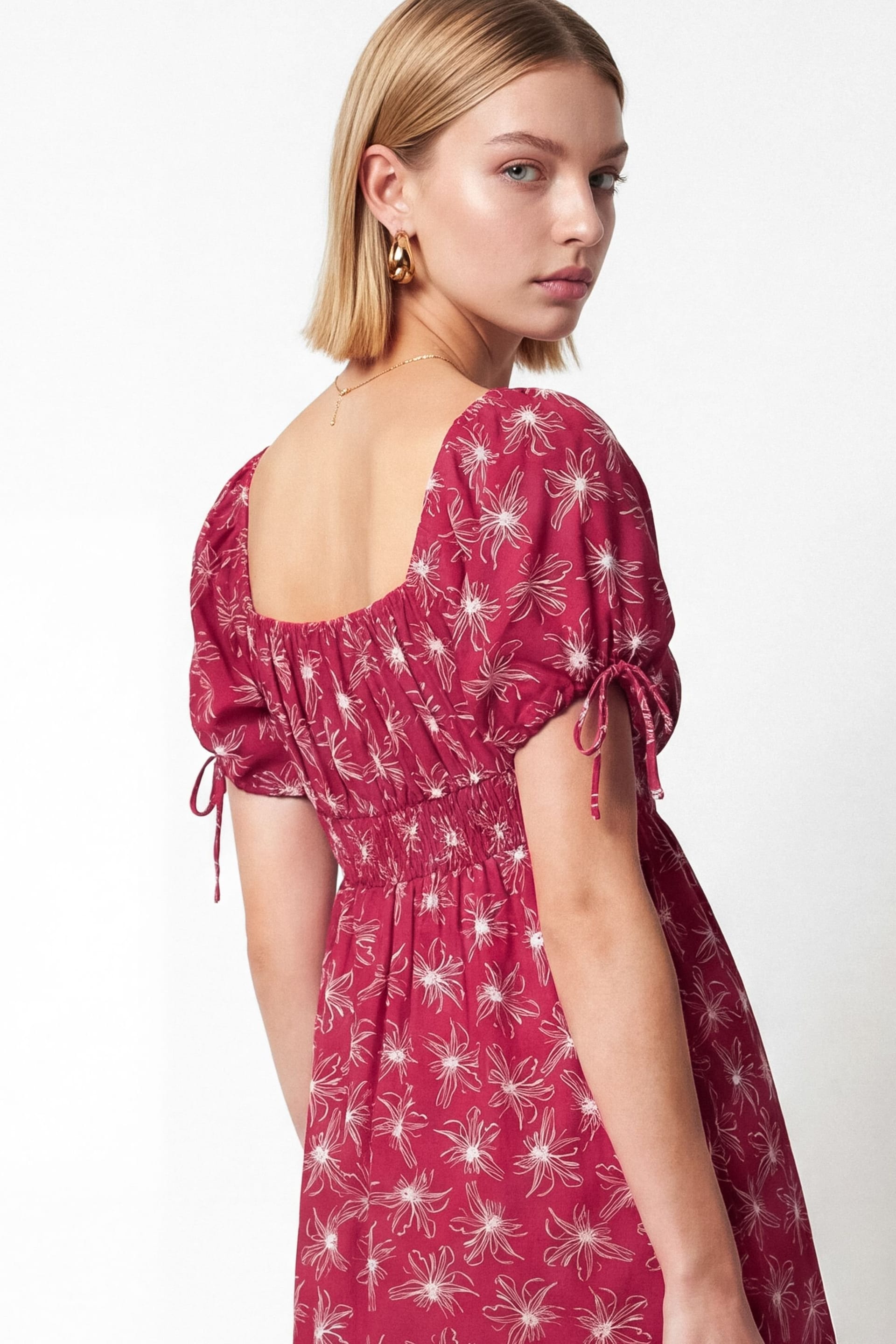Lovedrobe Lovedrobe Women's Floral Square Neck Mini Dress in Bright Pink - 4