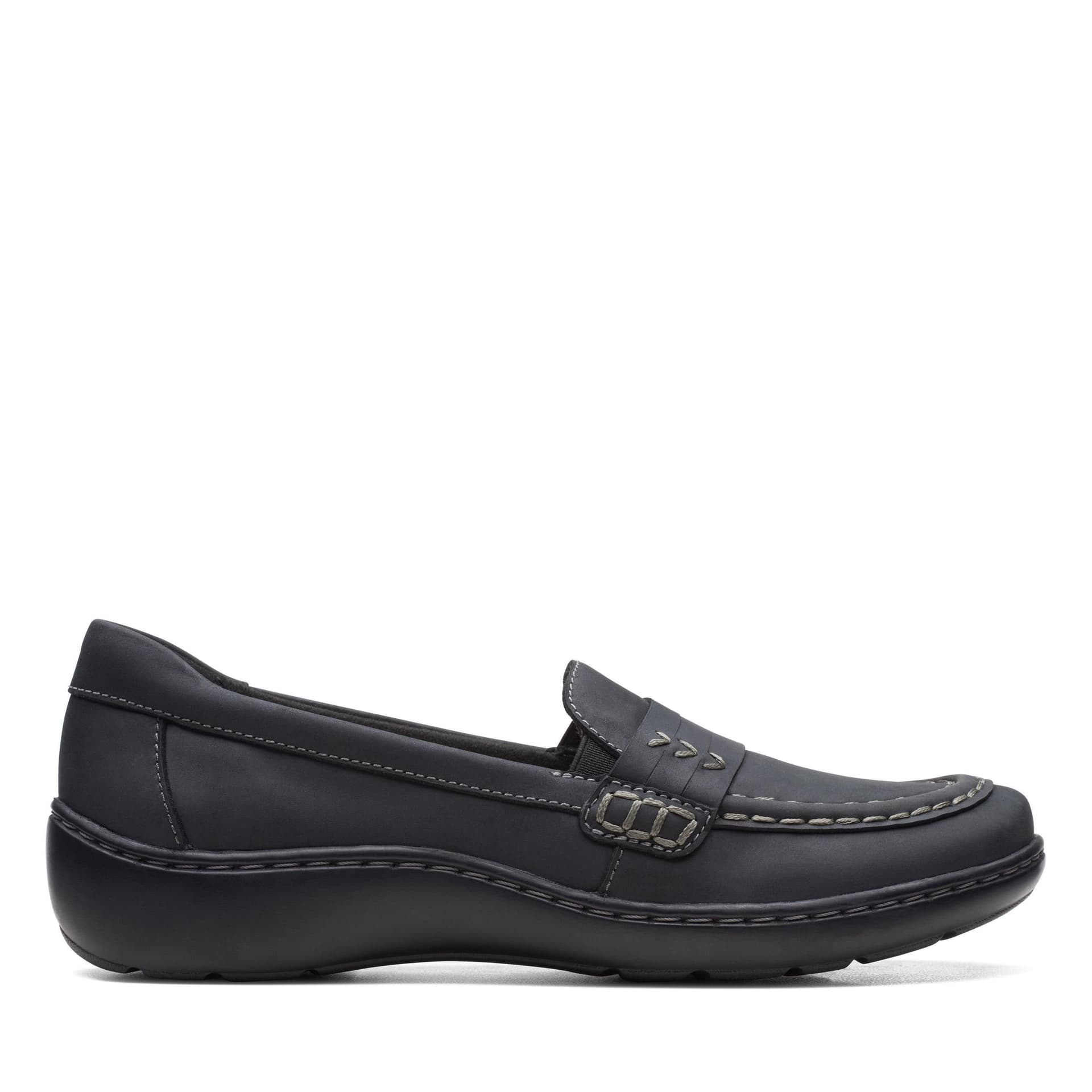Clarks Clarks Women's Cora Ashly Black Leather Loafers, Slip Ons