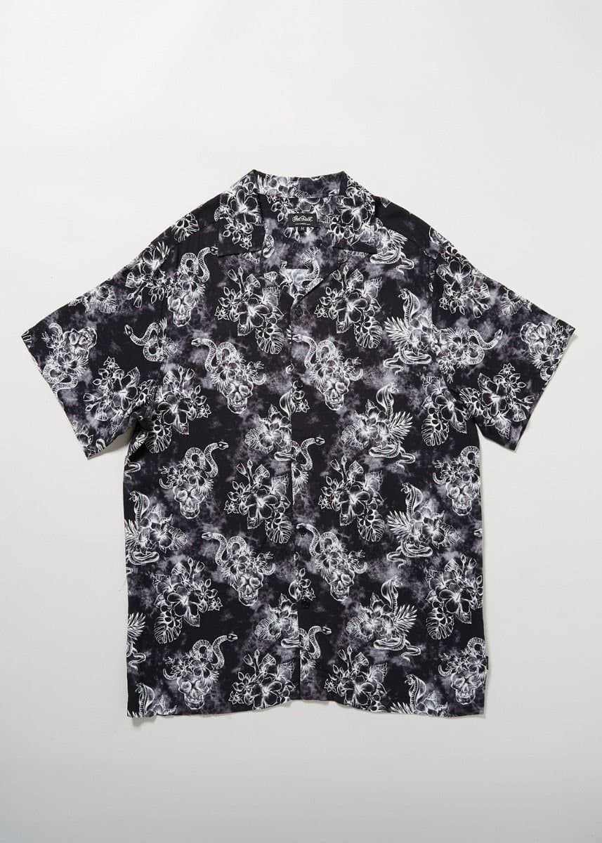 Chet Rock Chet Rock Men's Black Kobra Print Shirt Open Collar Short Sleeve in Grey