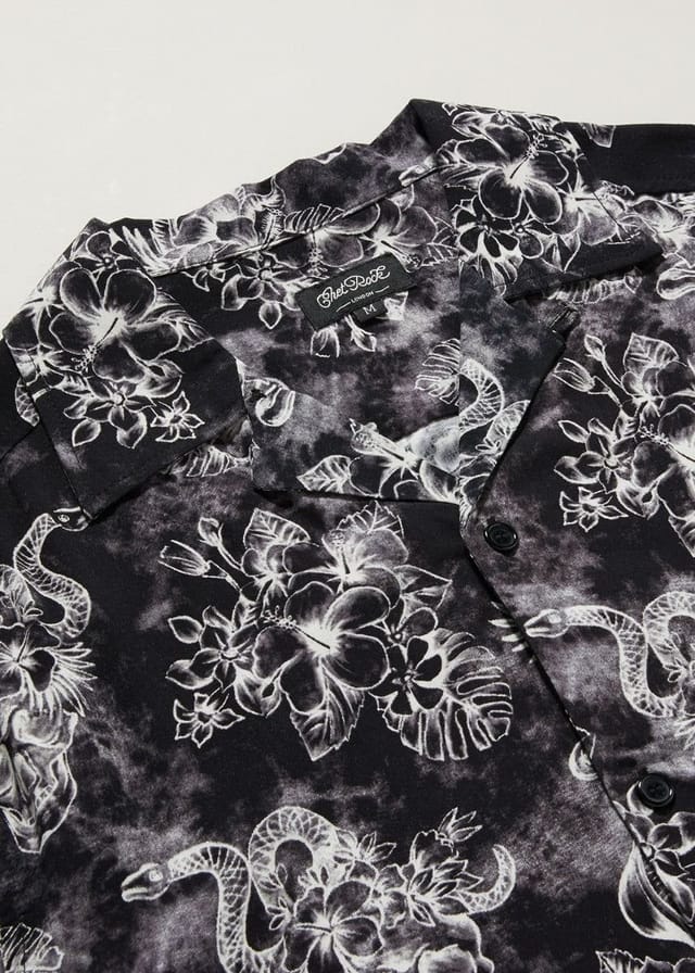 Chet Rock Chet Rock Men's Black Kobra Print Shirt Open Collar Short Sleeve in Grey - 3