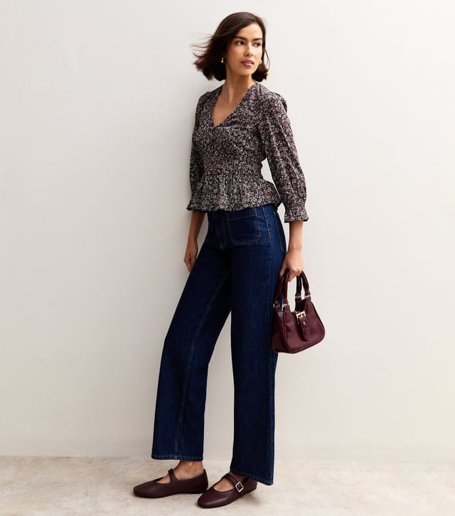 New Look Women's Black Floral Print V-Neck Blouse New Look - 3