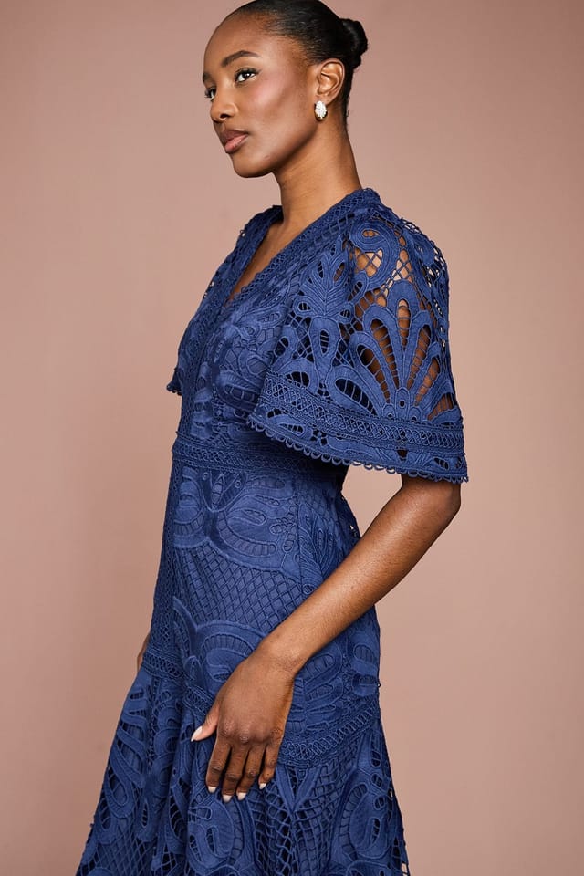 Coast Coast Women's Placement Lace Hanky Hem Dress in Navy - 2