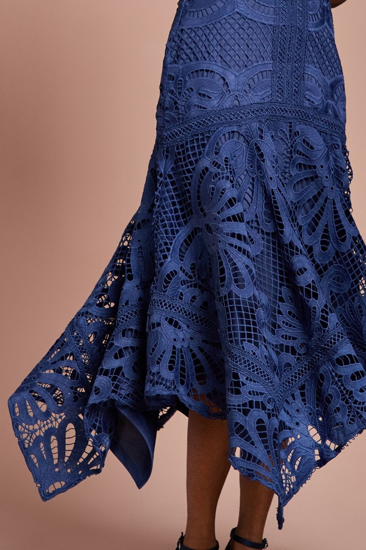 Coast Coast Women's Placement Lace Hanky Hem Dress in Navy - 4