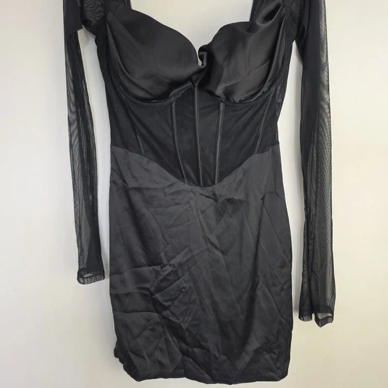 Oh Polly oh polly Long Sleeve Mesh Corset Mini Dress black Size 10