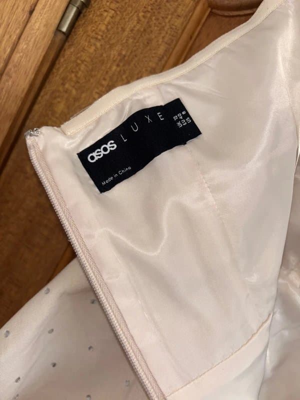 ASOS Asos LUXE embellished linen structured corsage bandeau mini dress in cream size 12