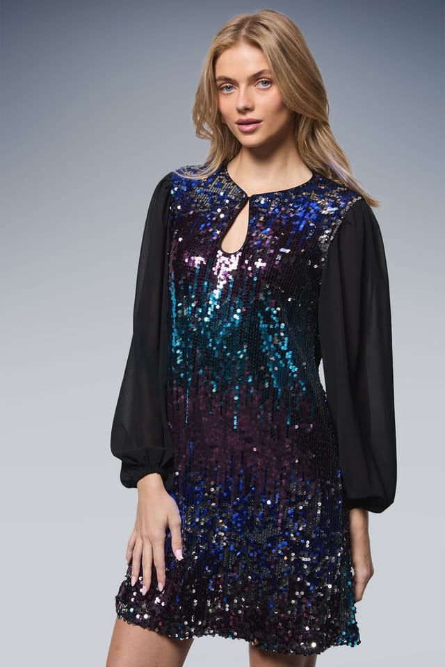 Oasis Oasis Women's Multi Sequin Keyhole Balloon Sleeve Mini Dress - 2