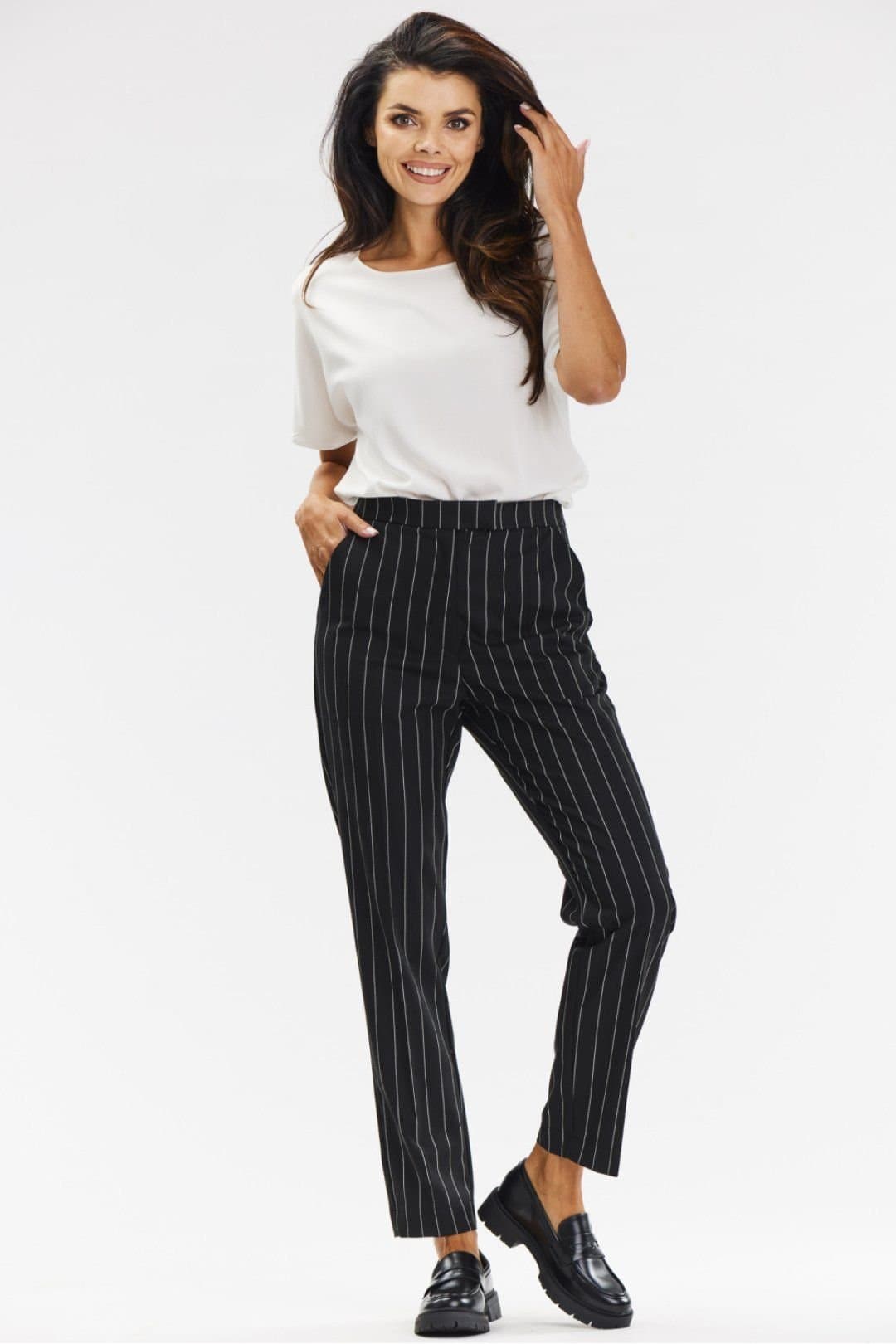 Love Lace Love Lace Black Ribbed Pinstripe Cigarette Trousers