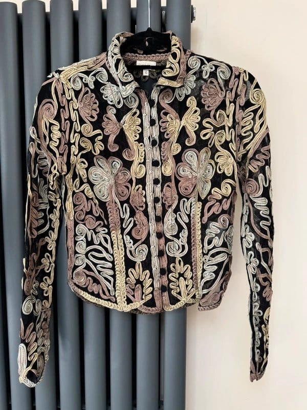 Phase Eight Soutache Embroidered Sheer Blouse Shirt Top