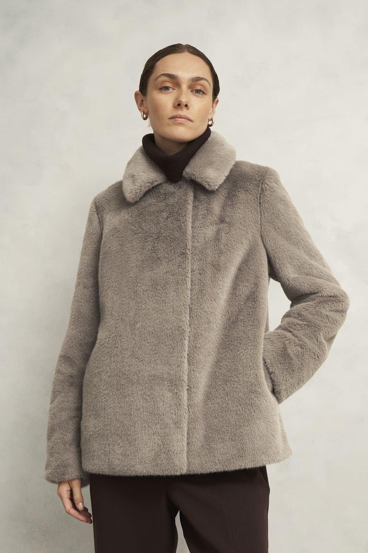 Hobbs London Hobbs London Light Grey Faux Fur Boxy Coat