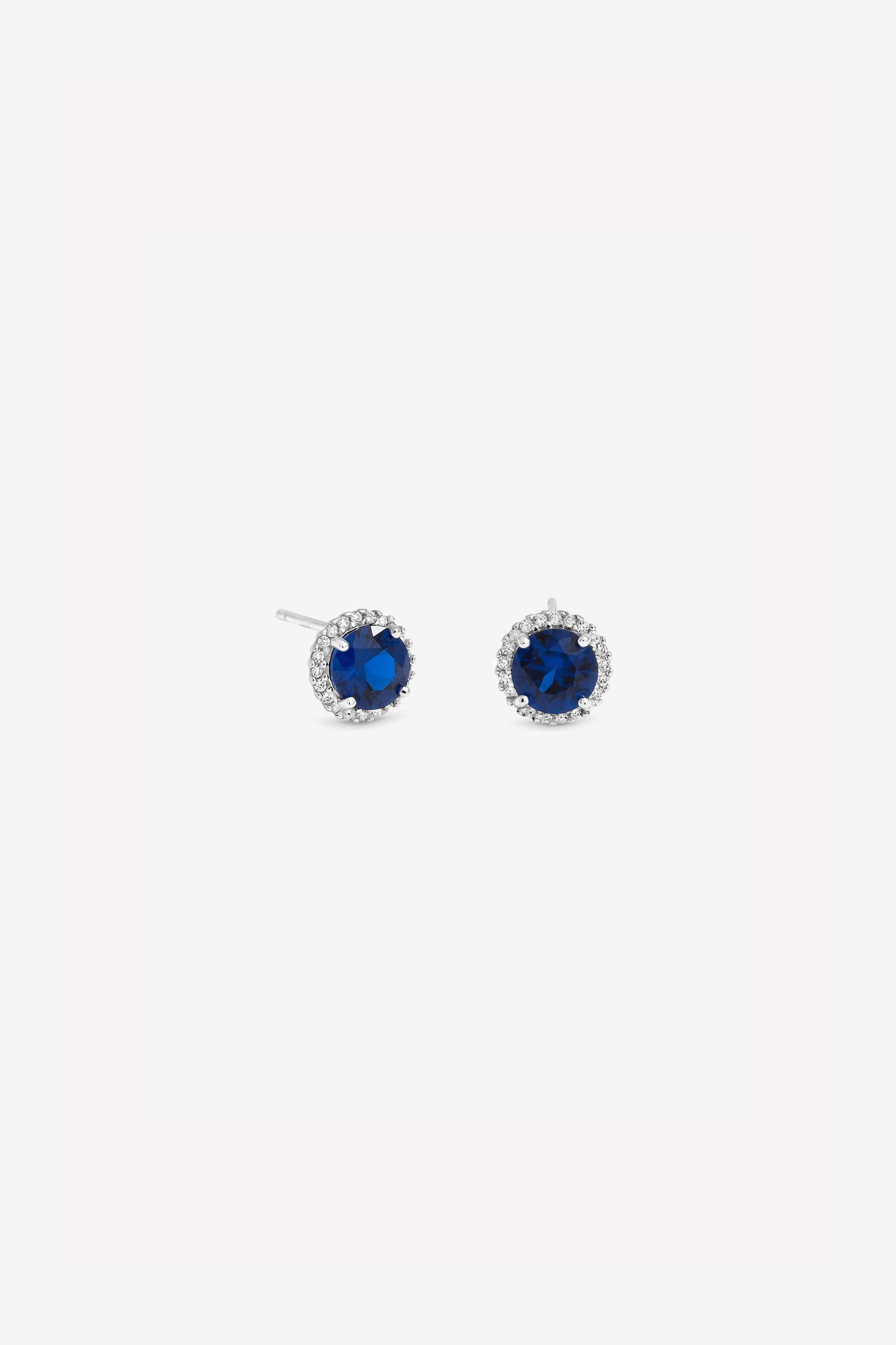 Simply Silver Simply Silver Women's 925 Sterling Silver Brilliant Round Sapphire Clara Halo Studs