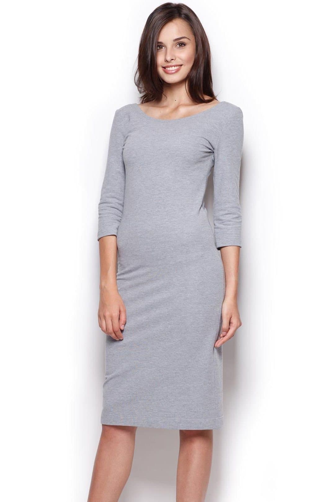 Love Lace Love Lace Women's Fitted Midi Knit Dress with Boat Neck Style 43733 in Grey