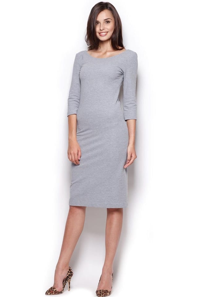 Love Lace Love Lace Women's Fitted Midi Knit Dress with Boat Neck Style 43733 in Grey - 2