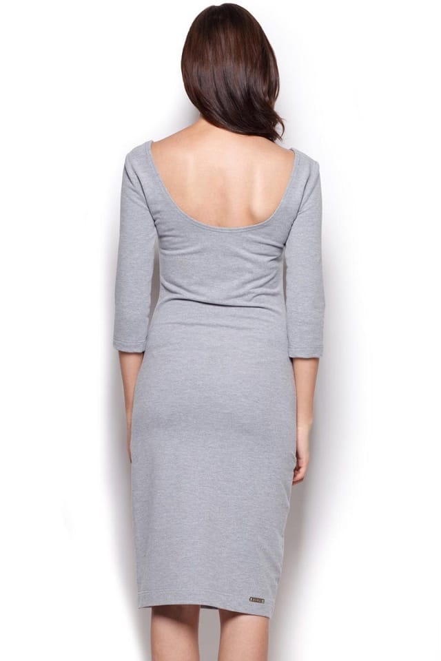 Love Lace Love Lace Women's Fitted Midi Knit Dress with Boat Neck Style 43733 in Grey - 3