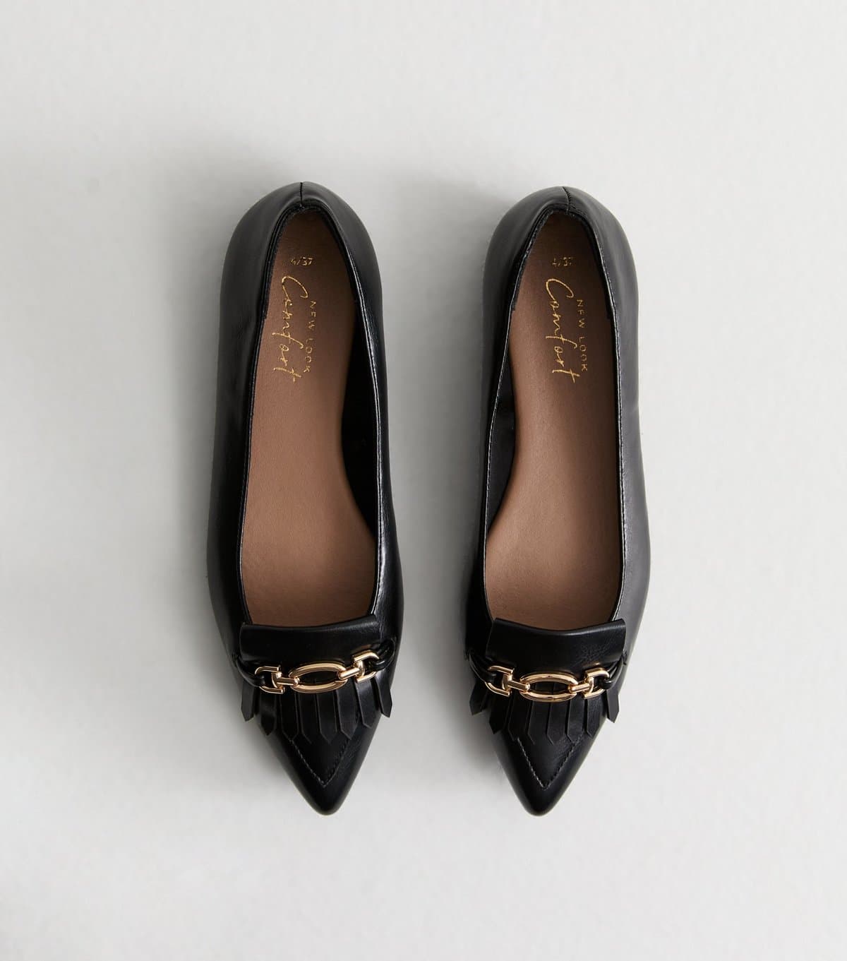New Look Women's Black Faux Leather Chain Detail Ballet Flats Vegan New Look