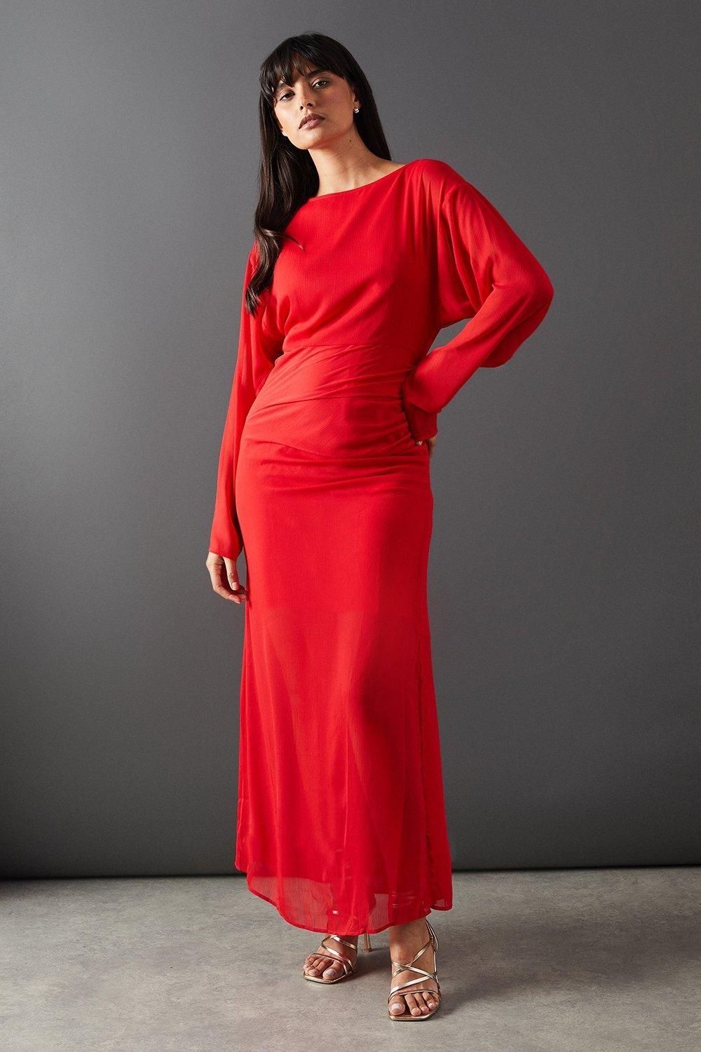 Warehouse Warehouse Women's Chiffon Slash Neck Batwing Column Maxi Dress in Floral - 2