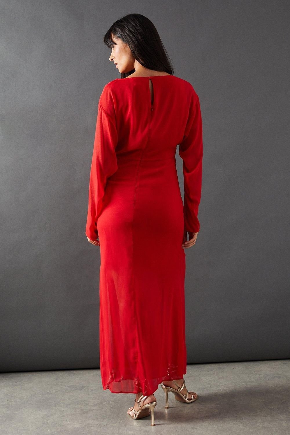 Warehouse Warehouse Women's Chiffon Slash Neck Batwing Column Maxi Dress in Floral - 3