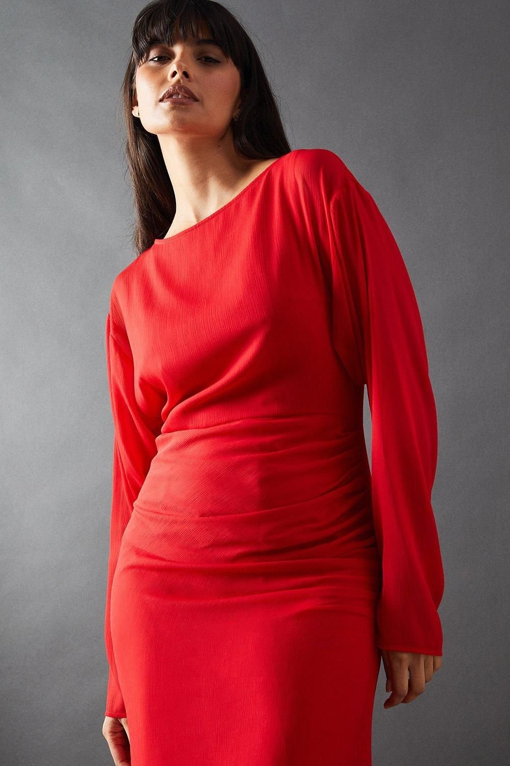 Warehouse Warehouse Women's Chiffon Slash Neck Batwing Column Maxi Dress in Floral - 4