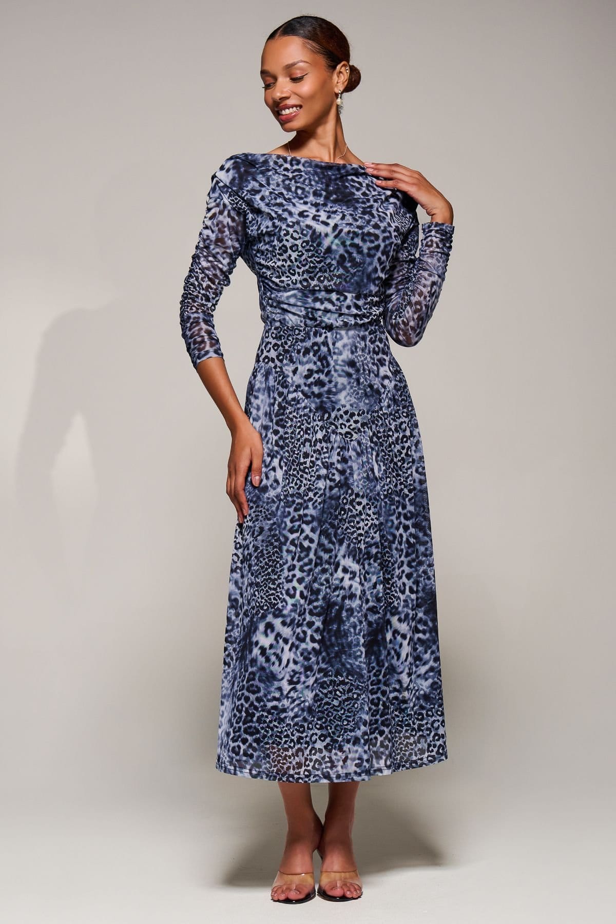 Jolie Moi Jolie Moi Women's Long Sleeve Asymmetric Mesh Midi Dress - 4