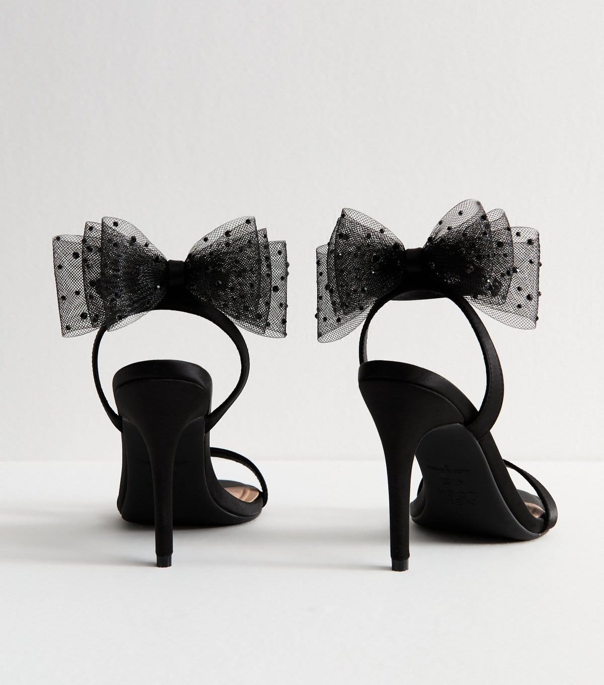 New Look Women's Black Satin Embellished Mesh Bow Sandals Vegan New Look - 4
