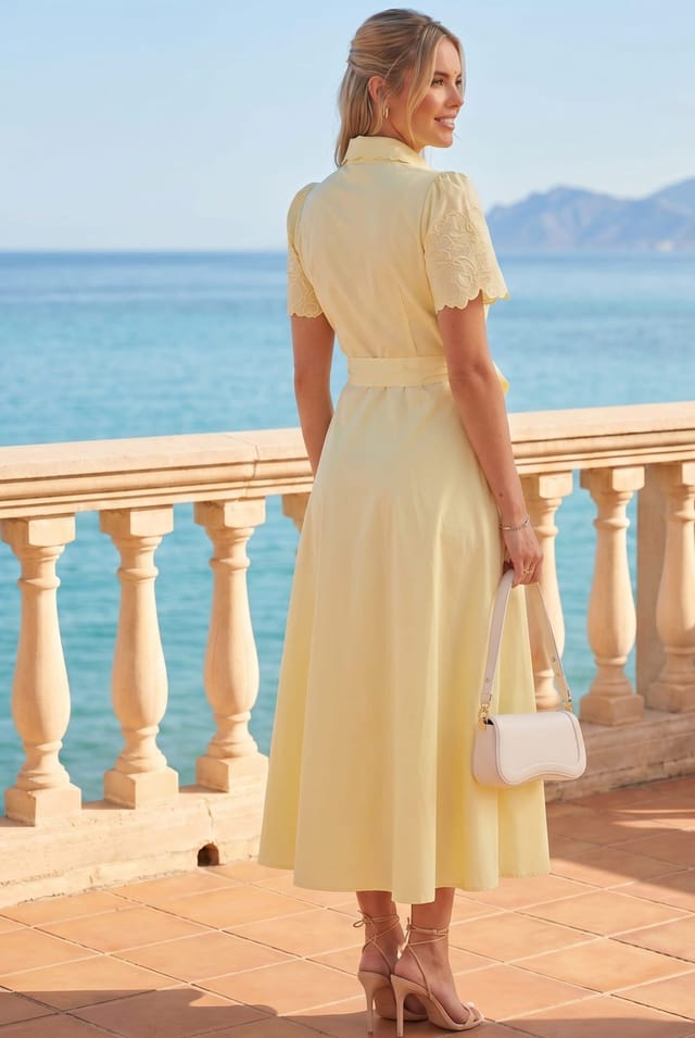 Style Cheat Style Cheat Women's Laser Cut Shirt Dress in yellow - 3