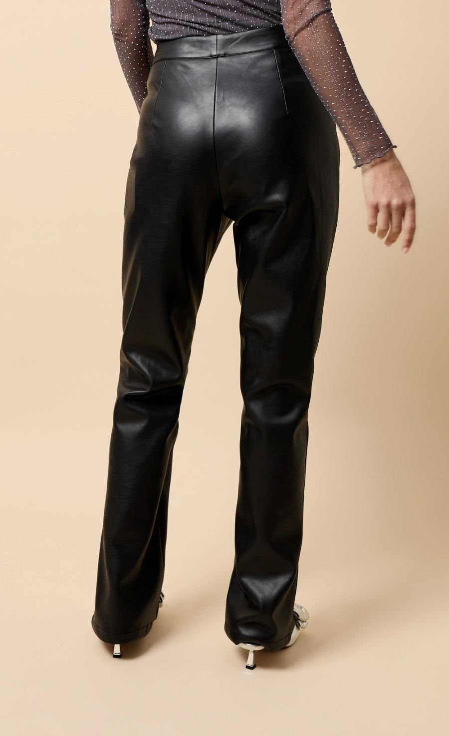 Little Mistress Little Mistress Women's Black PU Split Detail Wide Leg Trousers - 3