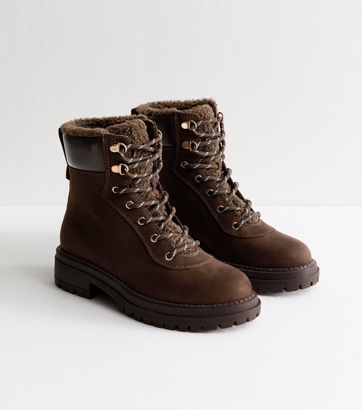 New Look Women's Brown Faux Fur Lined Lace Up Ankle Boots Vegan New Look - 3