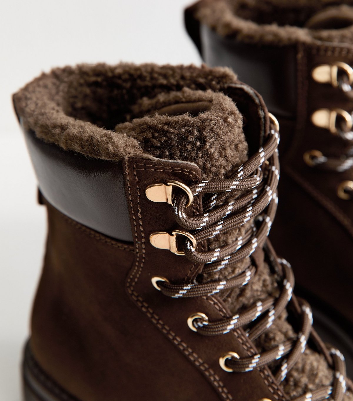 New Look Women's Brown Faux Fur Lined Lace Up Ankle Boots Vegan New Look - 4