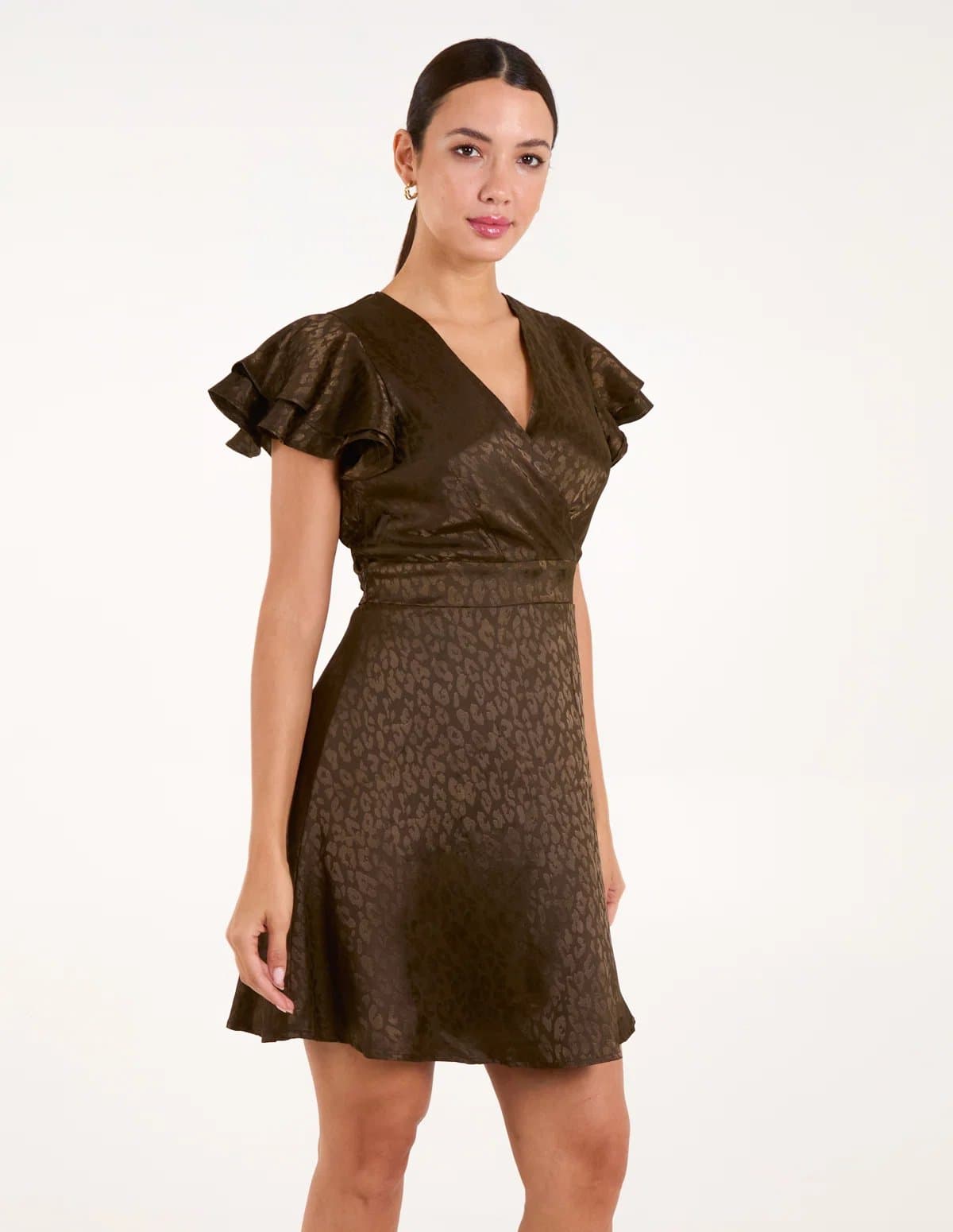 Blue Vanilla Leopard Jacquard Frill Sleeve Dress