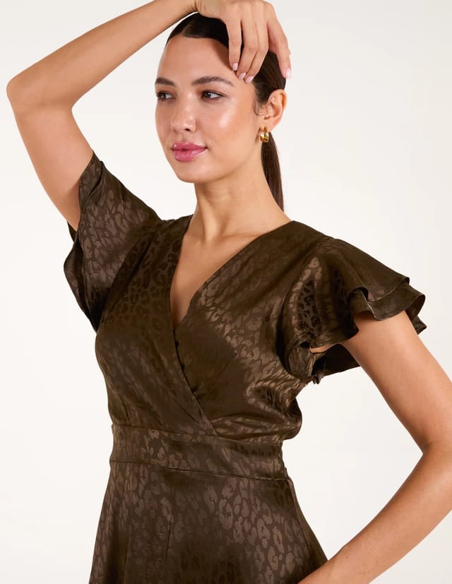 Blue Vanilla Leopard Jacquard Frill Sleeve Dress - 3