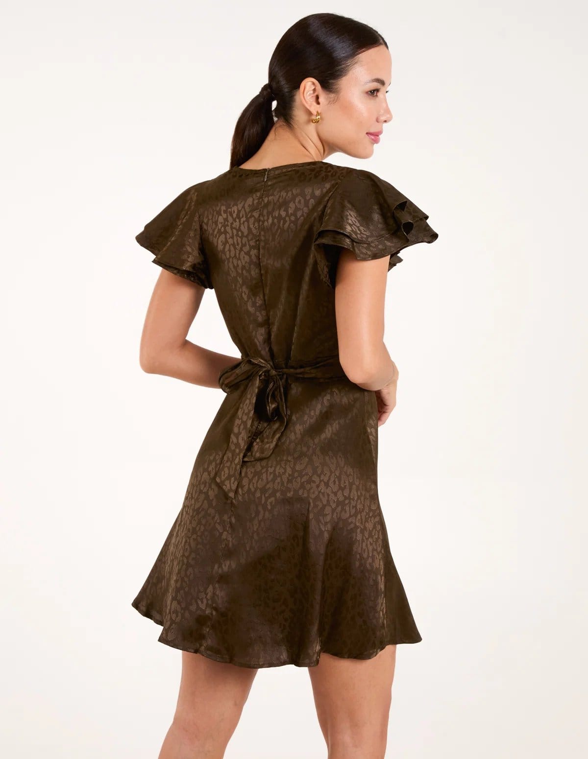 Blue Vanilla Leopard Jacquard Frill Sleeve Dress - 4