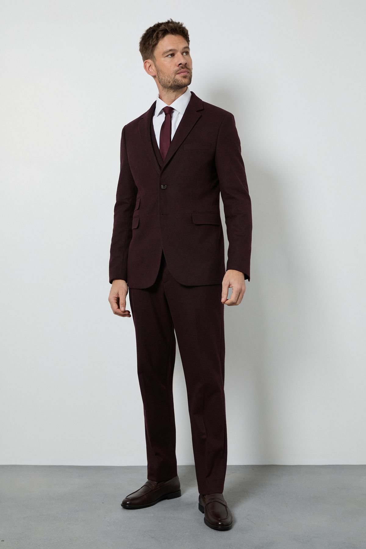 Burton Burton Men's Burgundy Tweed Look Tailored Fit Jacket - 3