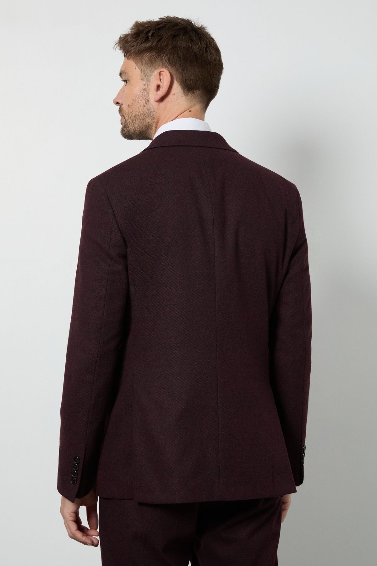 Burton Burton Men's Burgundy Tweed Look Tailored Fit Jacket - 4