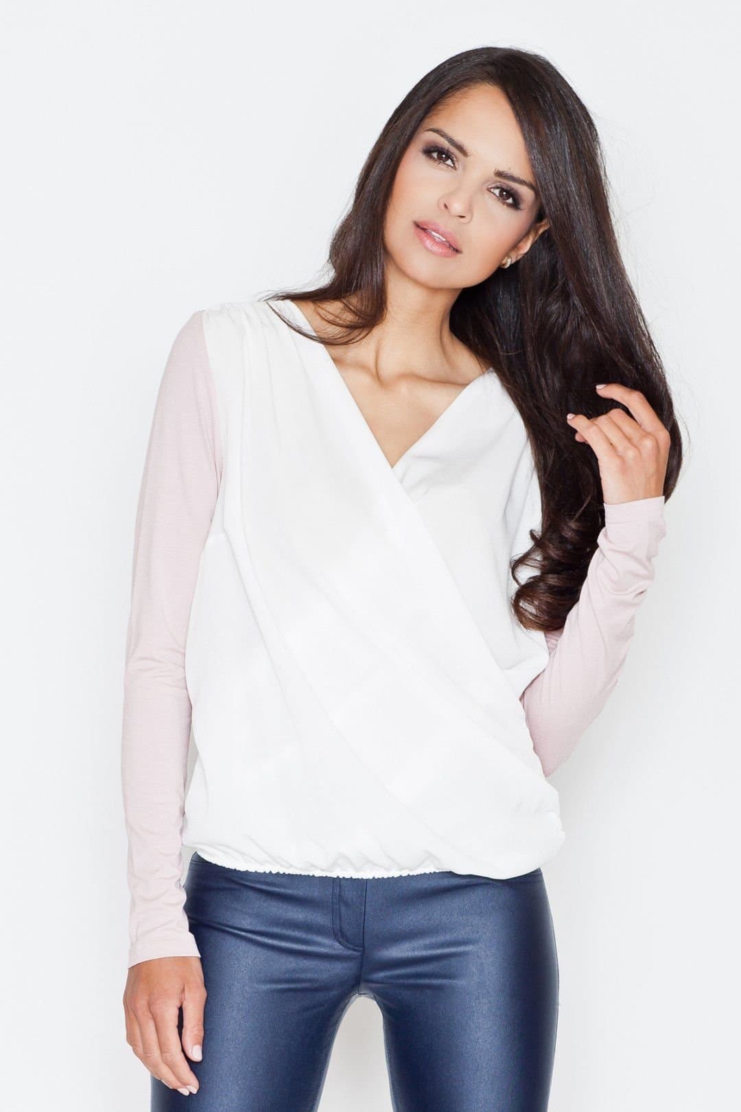 Love Lace Love Lace Women's Two Tone Pleated Front Long Sleeve Blouse in Pink