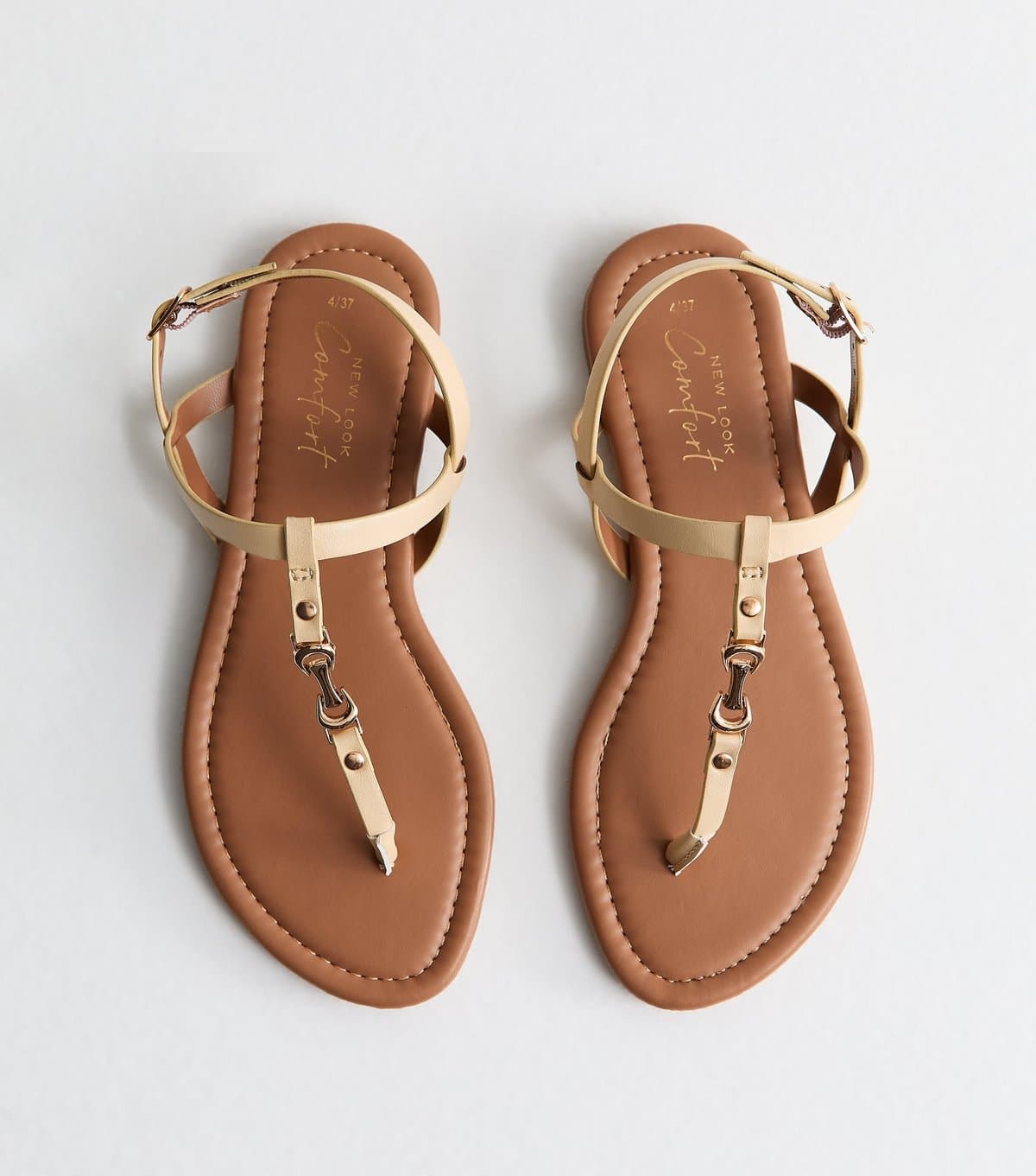 New Look Women's Light Yellow Faux Leather Metal Toe Post Sandals Vegan New Look