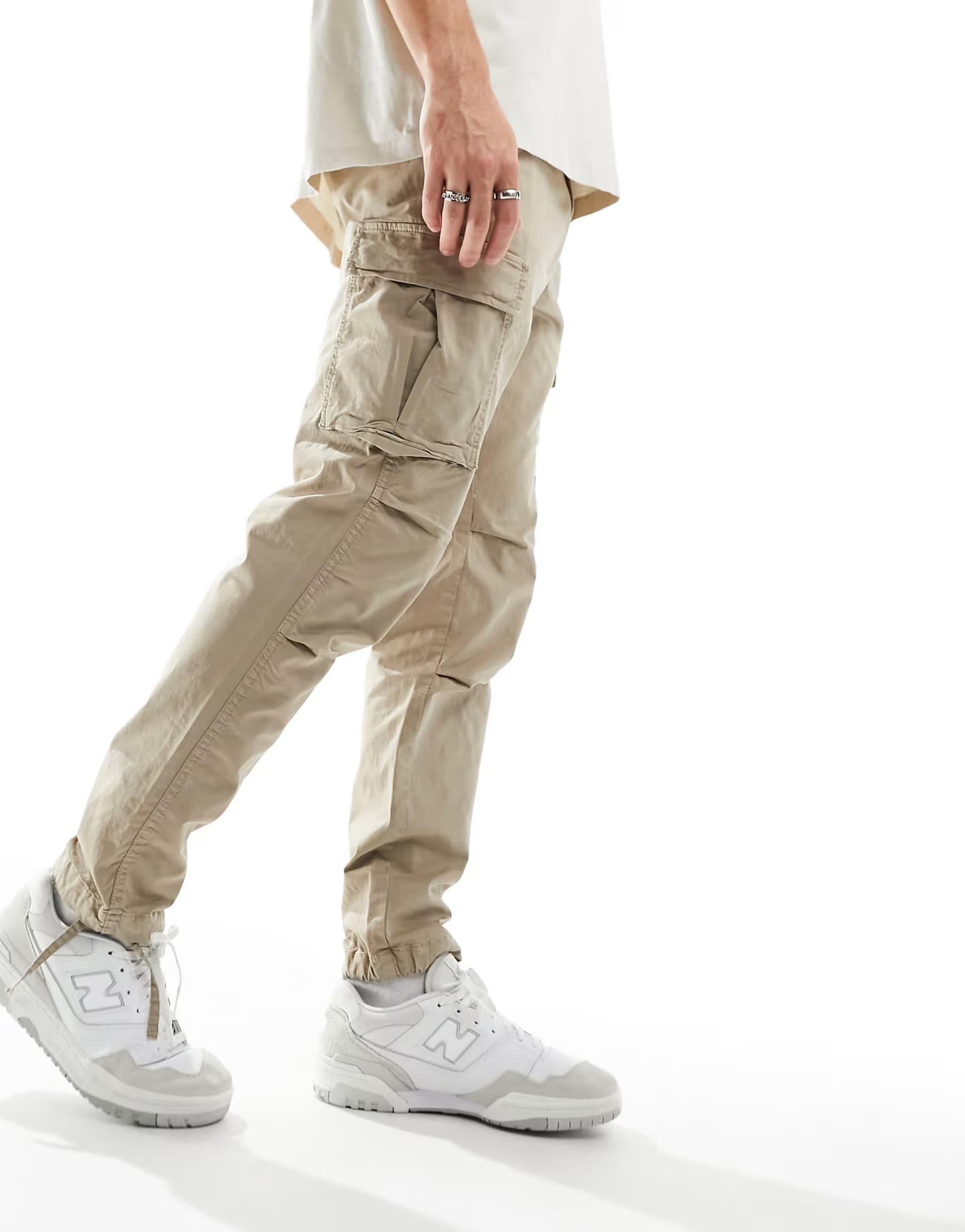 ASOS Jack & Jones Intelligence loose fit washed cargo trouser in beige