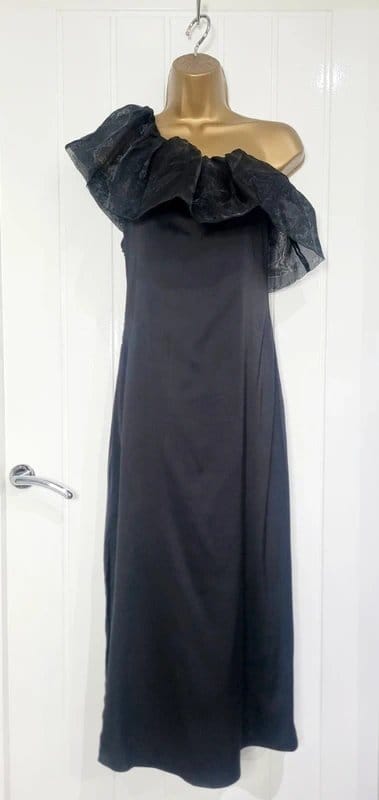 ZARA Black Satin Off-Shoulder Statement Evening Dress