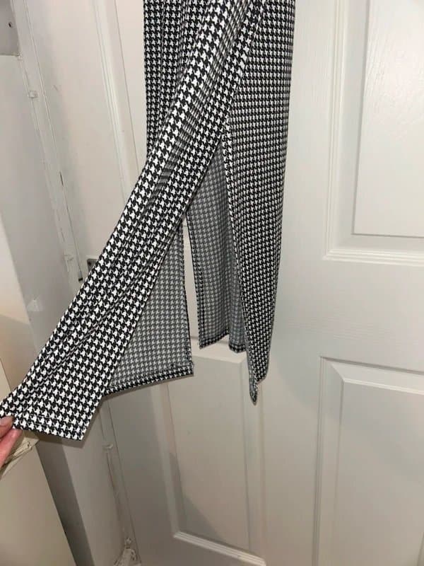PrettyLittleThing PLT black white check midi maxi split strap dress size 4