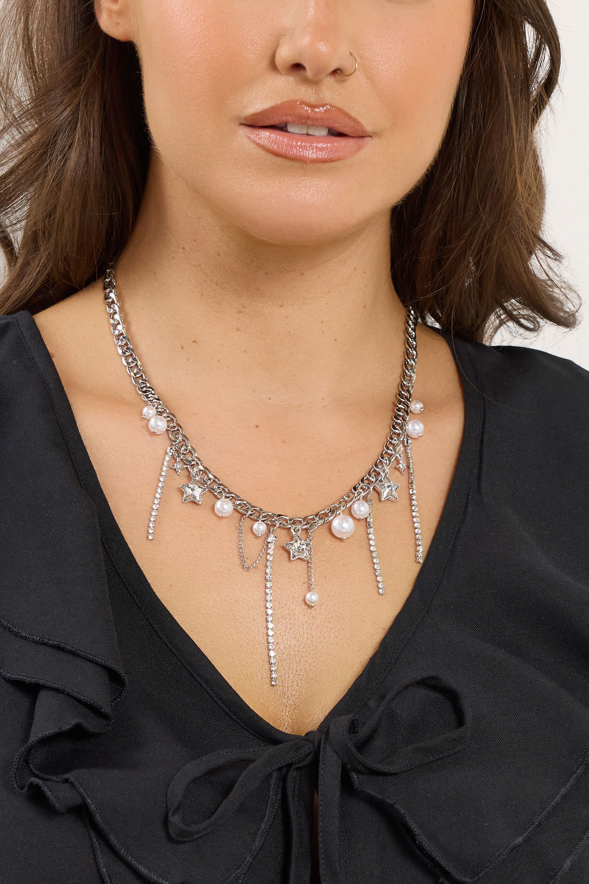 Yours Silver Tone Star Pearl Droplet Necklace