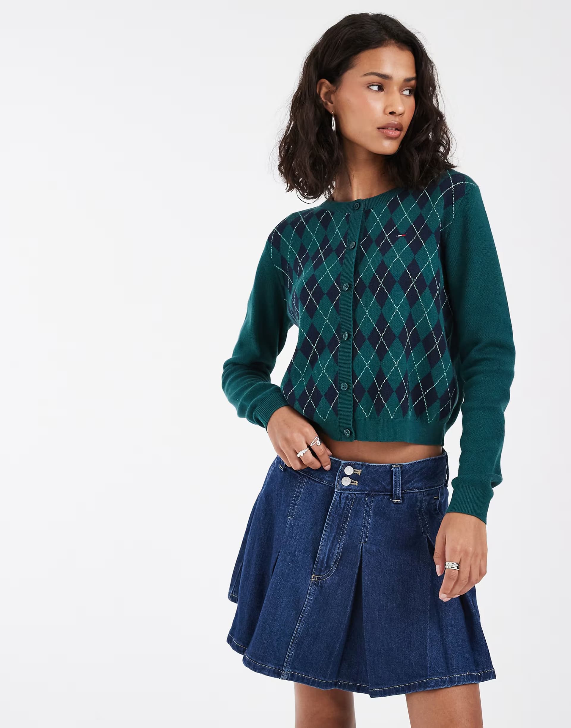 ASOS Tommy Jeans pleated denim mini skirt in mid wash blue