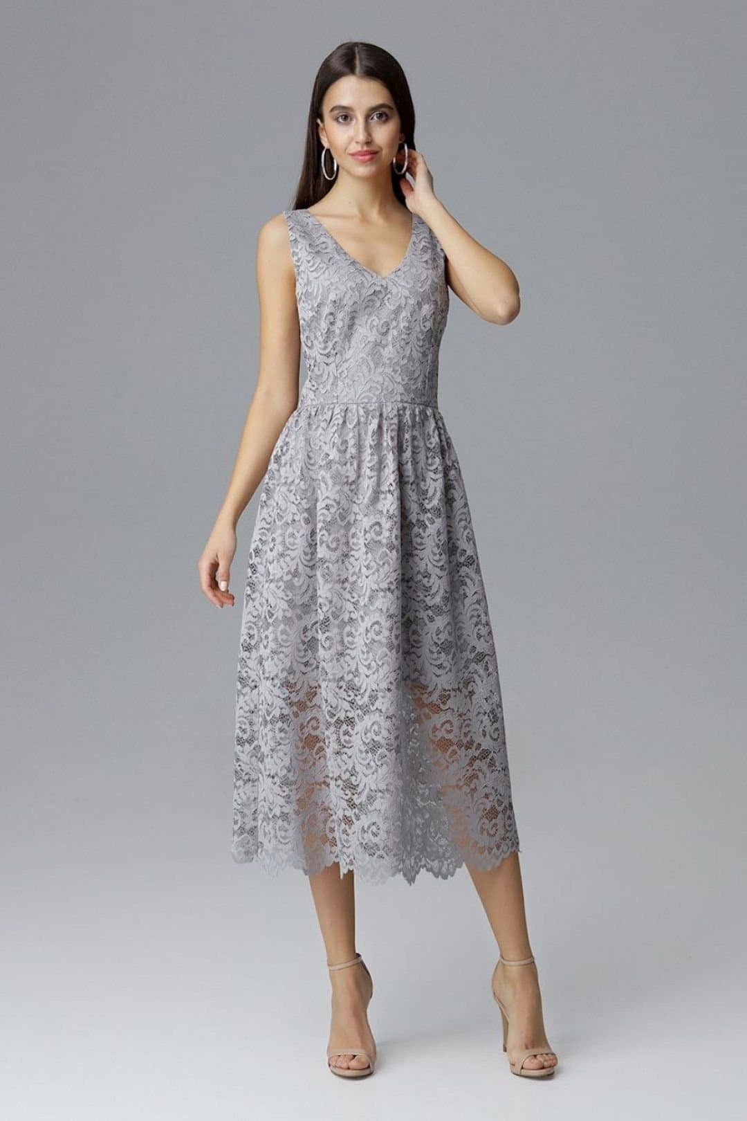 Love Lace Love Lace Women's Elegant Lace Sleeveless Evening Dress with Lining in Grey