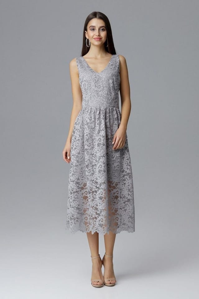 Love Lace Love Lace Women's Elegant Lace Sleeveless Evening Dress with Lining in Grey - 2