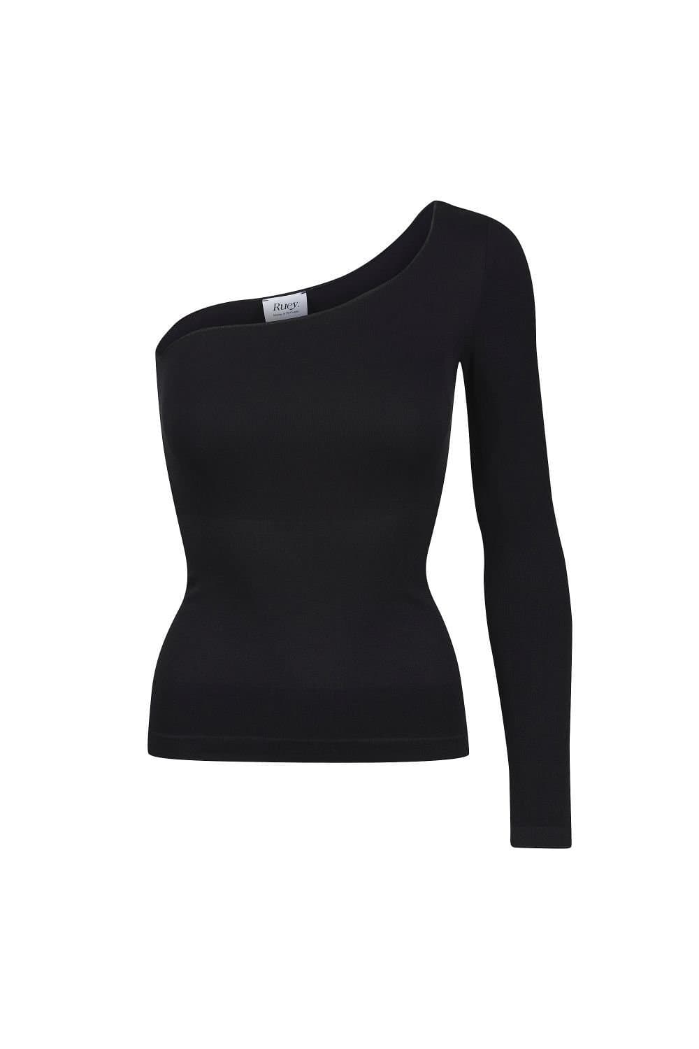 Ruey Ruey Black One Shoulder Top with Stretch Fit