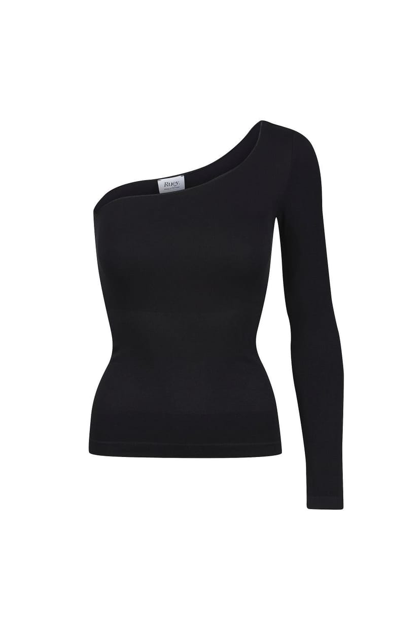 Ruey Ruey Women's Essentials One Shoulder Top Sculpting Smoothing Stretch Fit in Black - 1
