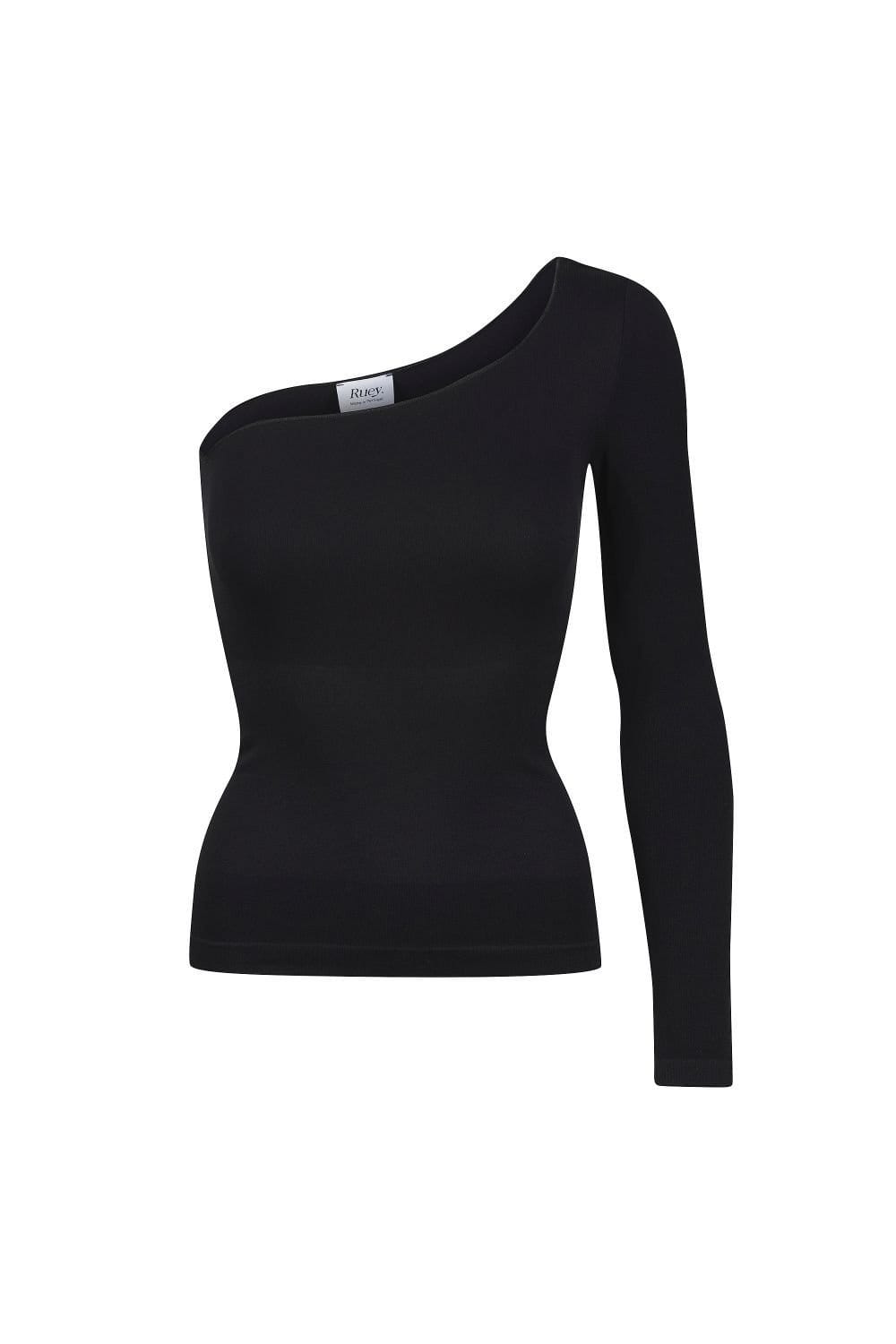 Ruey Black One Shoulder Top with Stretch Fit