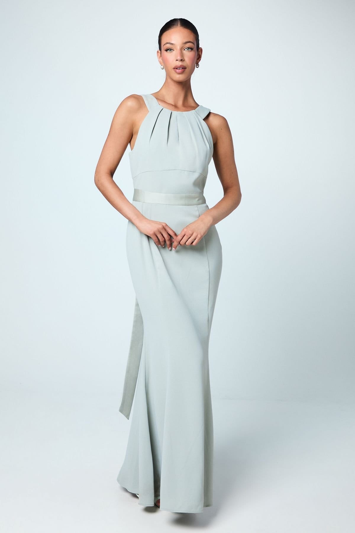 Coast Coast Women's Halter Neck Satin Bridesmaid Dress with Tie Back Detail in Sage - 1