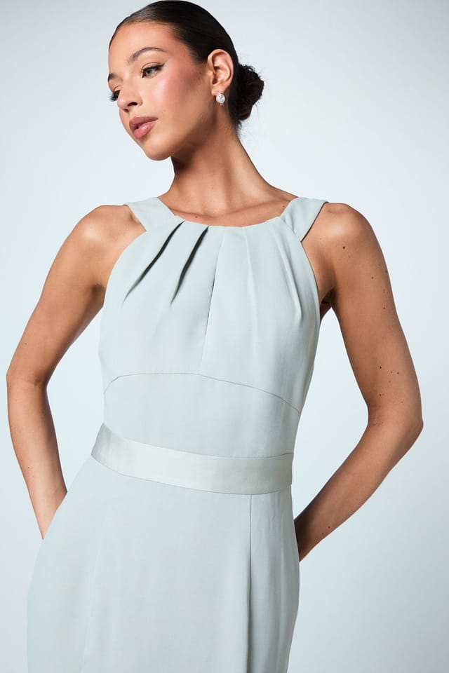 Coast Coast Women's Halter Neck Satin Bridesmaid Dress with Tie Back Detail in Sage - 2