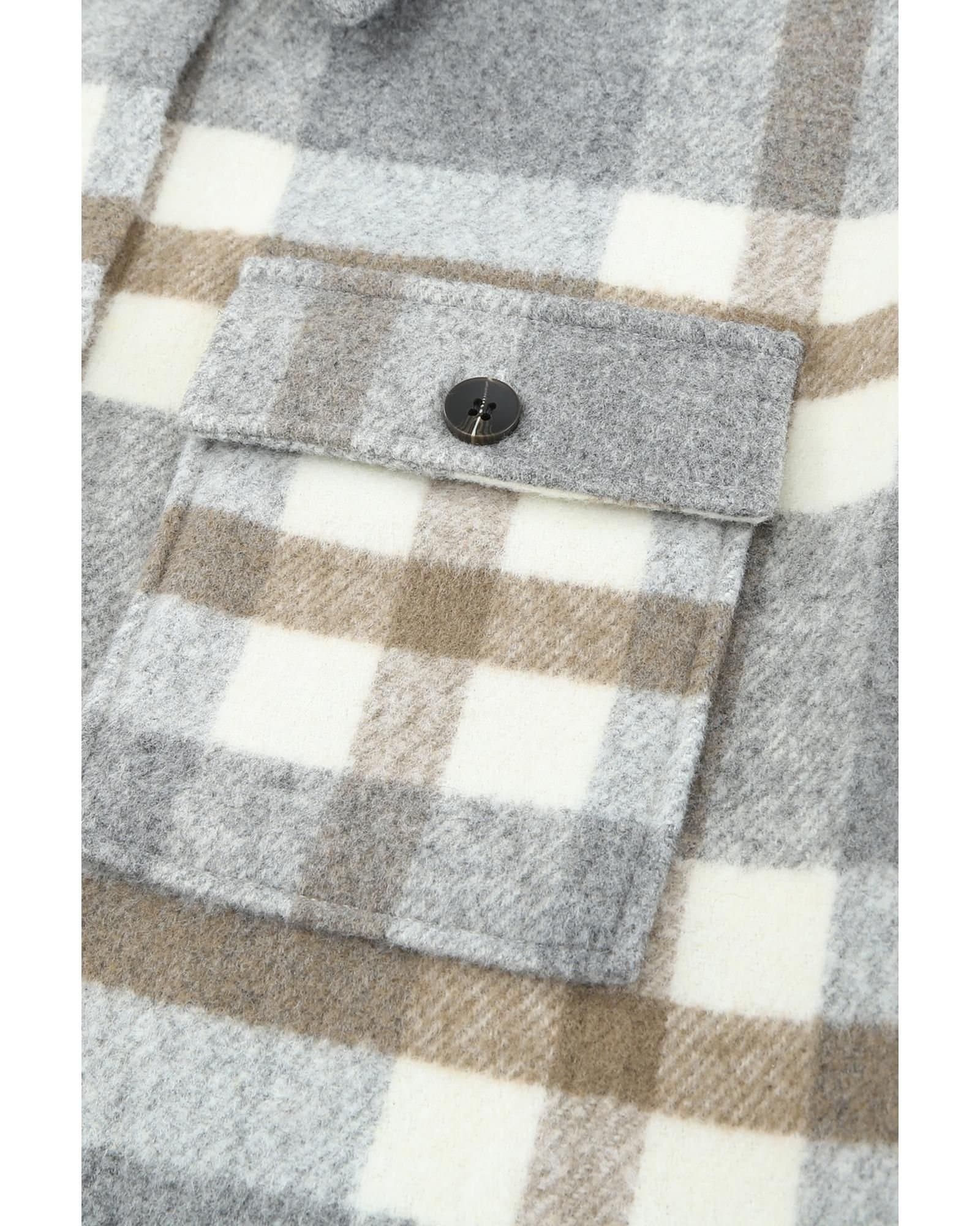 Azura Exchange Azura Exchange Women's Oversized Plaid Wool Shirt - Gray in Brown
